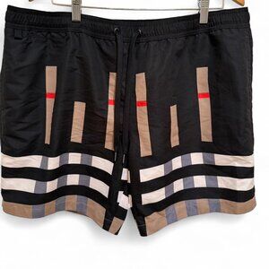 BNWT Burberry London England Black & Tan Nova Check Plaid Swim Trunks